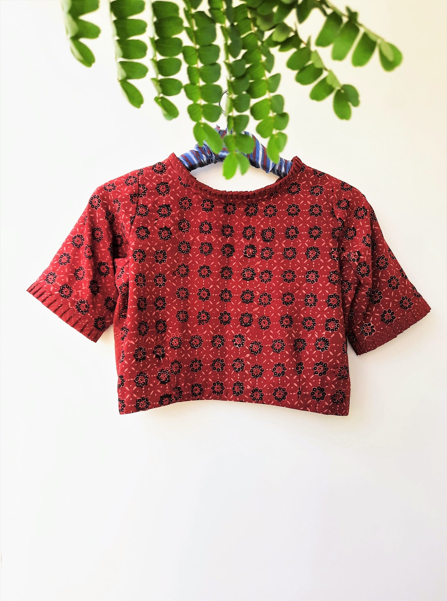 Madder red ajrakh blouse, ajrakh prints blouse, ajrakh hand block print madder red saree blouse, ajrakh blouse