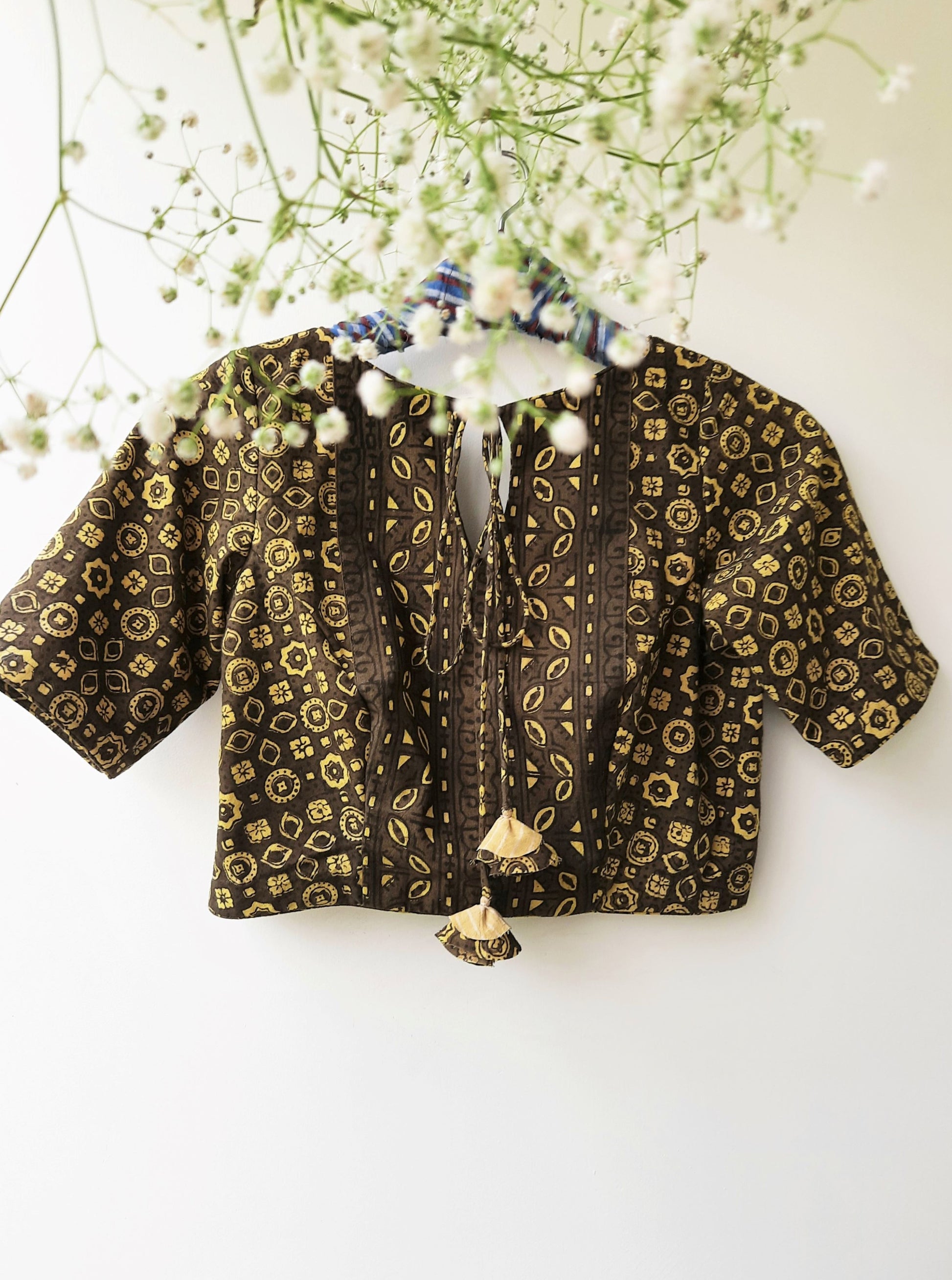 Ajrakh brown blouse, ajrakh hand block print saree blouse, sari blouse