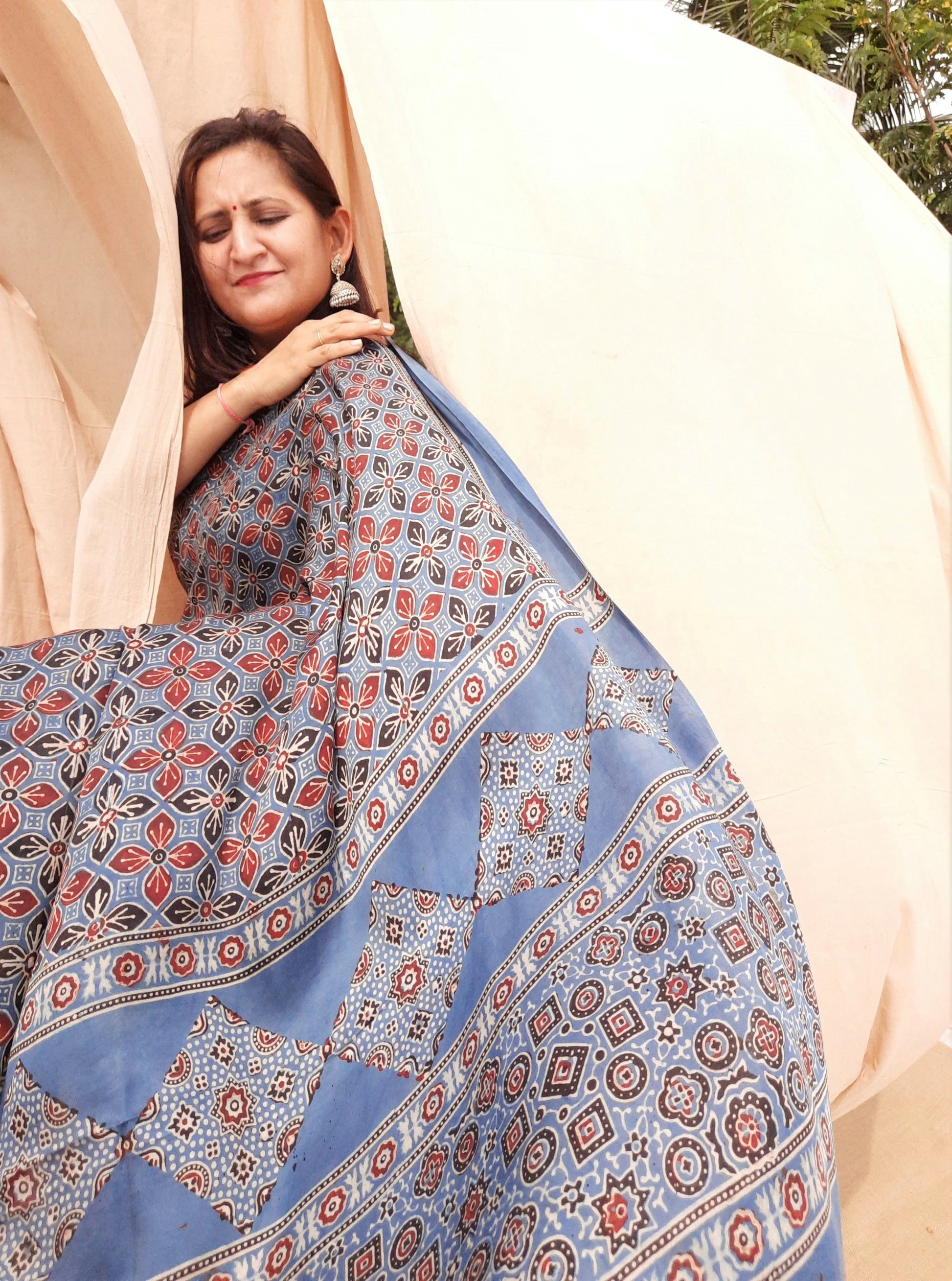 Indigo ajrakh modal silk saree