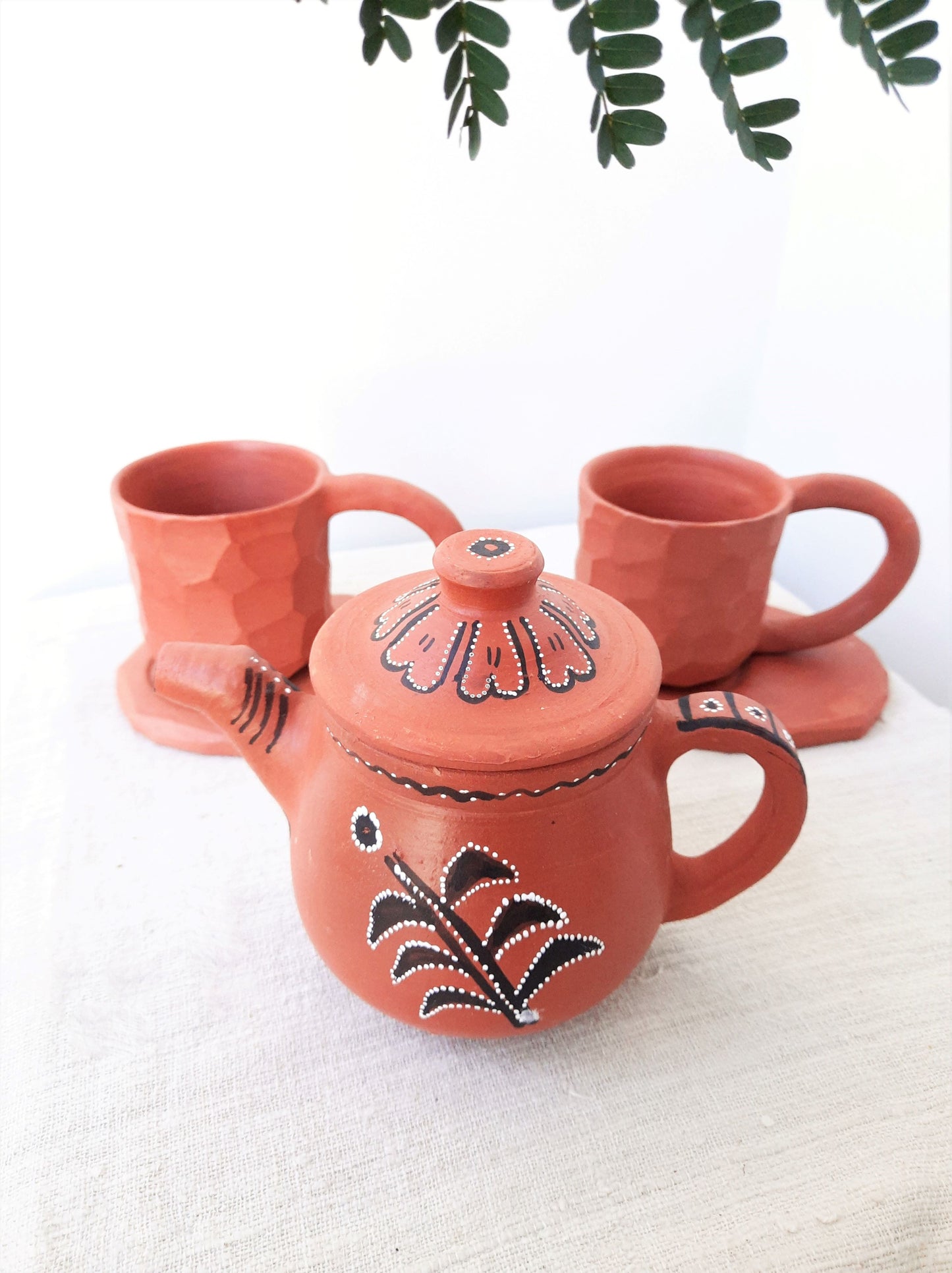Terracotta teapot & cups set