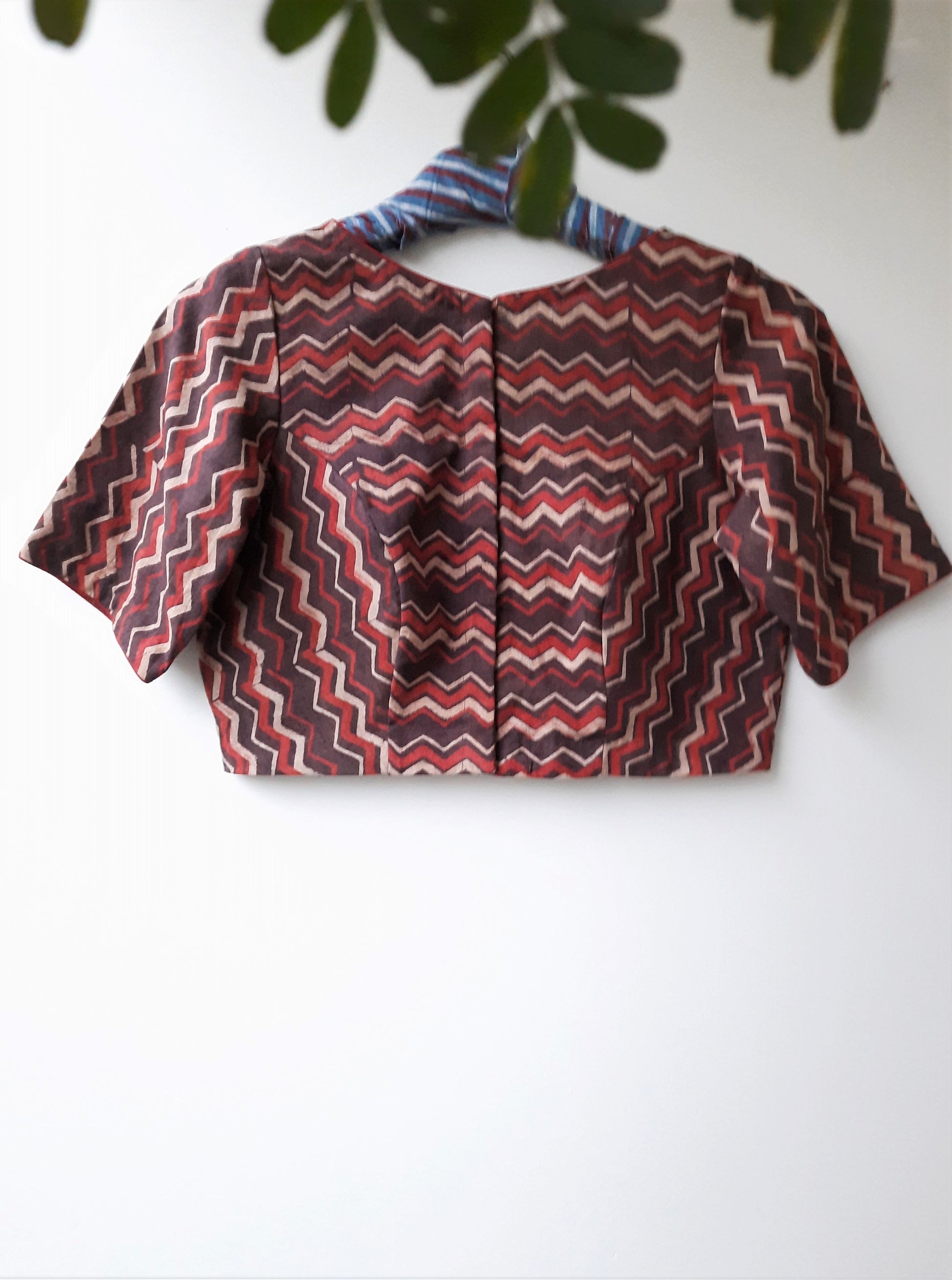 Chevron ajrakh handspun & handwoven blouse, handcrafted chevron saree blouse, handloom hand block print ajrakh saree blouse
