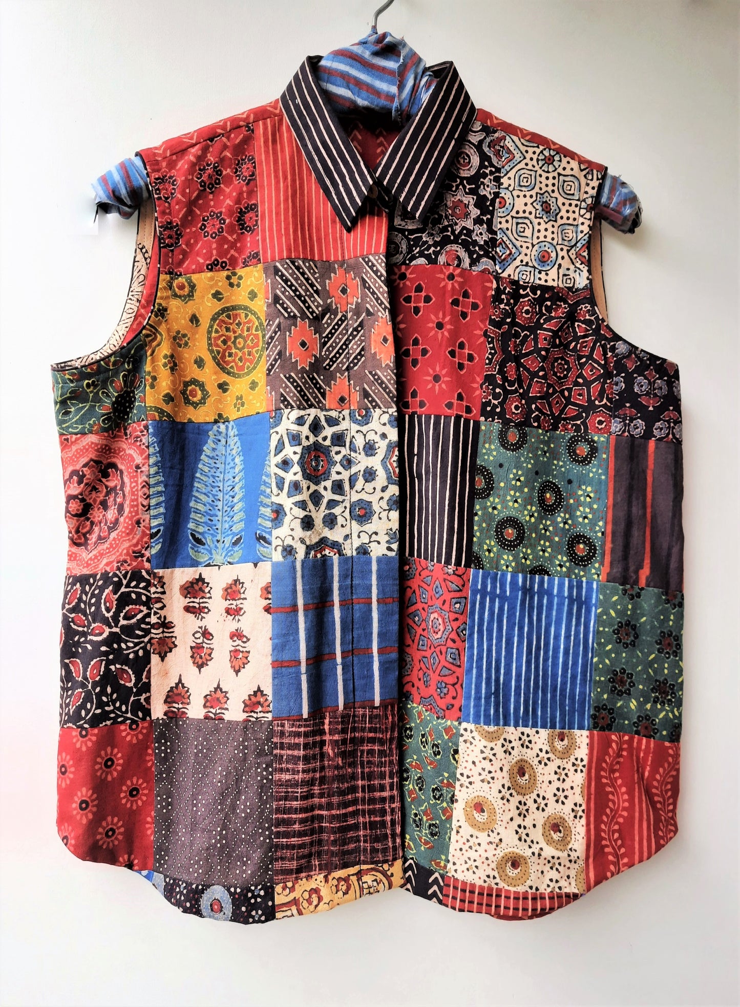 Patchwork ajrakh shirt, Ajrakh prints cotton shirt for women, Sustainable fashion
