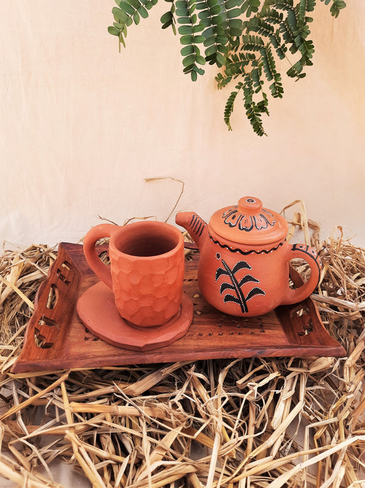 Terracotta teapot & stone age mugs