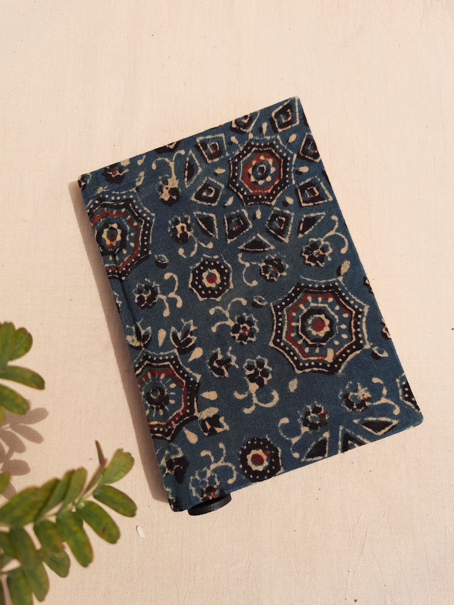 Ajrakh hand block print journal, handmade upcycled journal, deep green cover journal, handmade upcycled journal, handmade plain pages diary