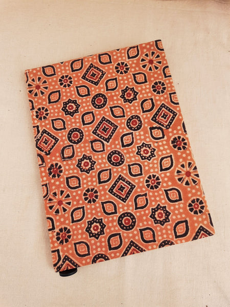 Handmade upcycled journal, Ajrakh print journal, Ajrakh hand block print journal, Upcycled handmade journal, earthy peach ajrakh journal, handmade diary