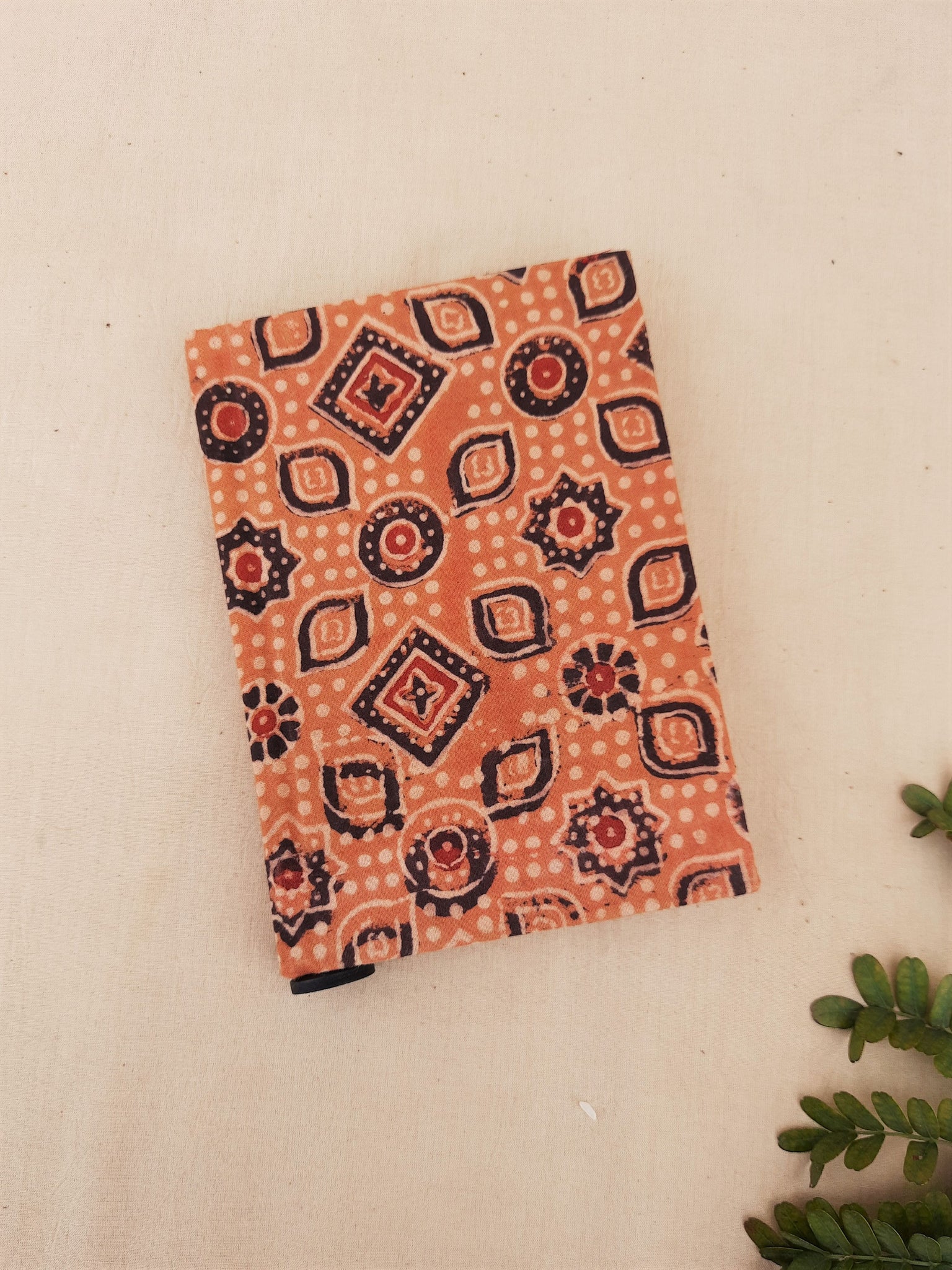 Handmade upcycled journal, Ajrakh print journal, Ajrakh hand block print journal, Upcycled handmade journal, earthy peach ajrakh journal, handmade diary