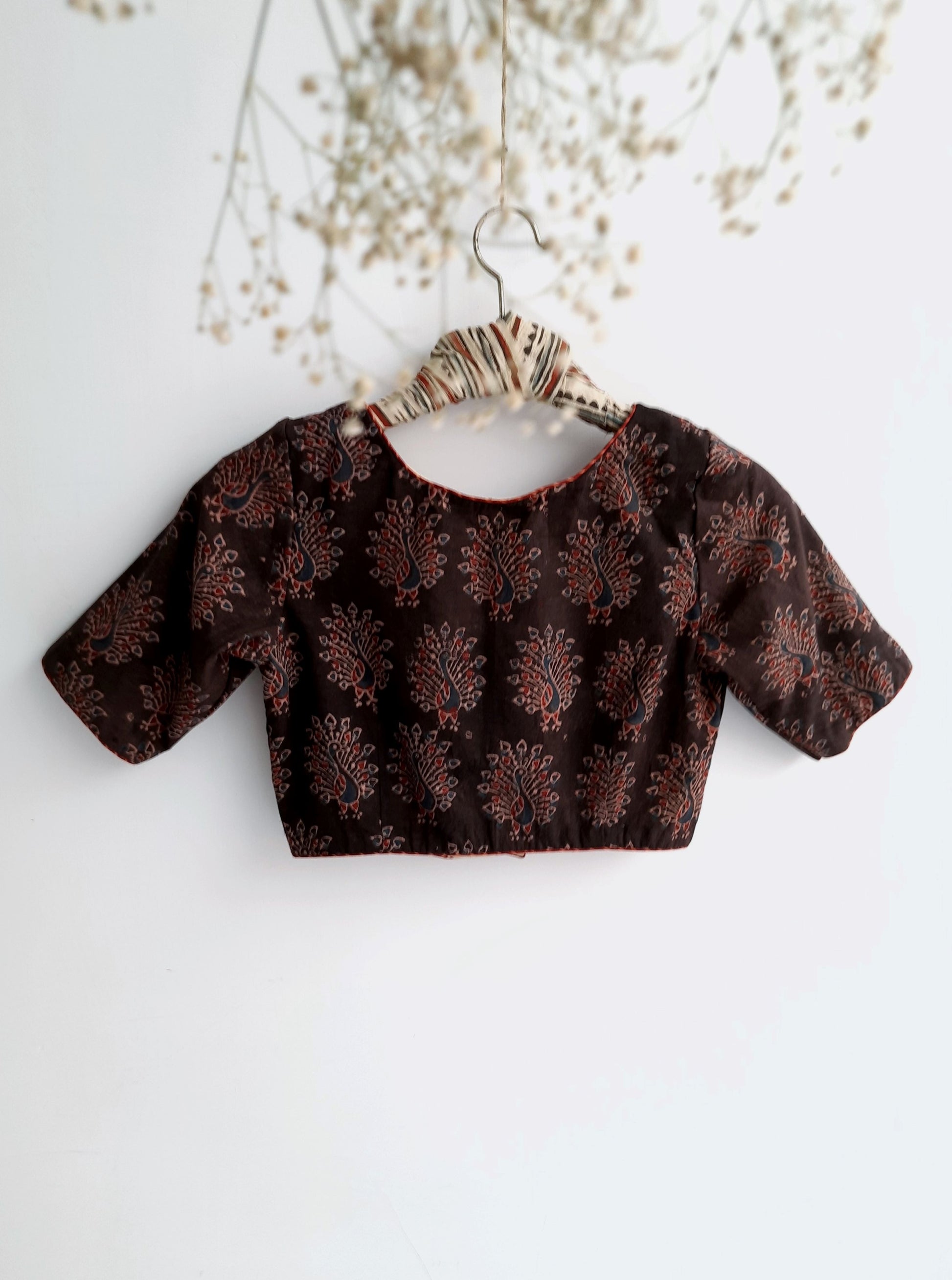 Ajrakh hand block print blouse in brown color, Brown ajrakh prints blouse, Handmade ajrakh blouse, Sale
