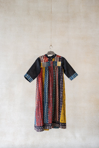 Ajrakh multi print handwoven jacket dress, Hand spun organic cotton ajrakh dress, Ethical fashion