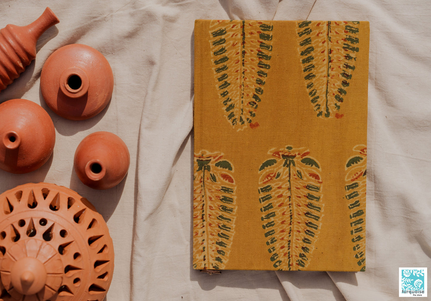 Ajrakh turmeric yellow fabric journal, Handmade ajrakh natural dyed journal, Luxury handmade journal, Eco friendly diary