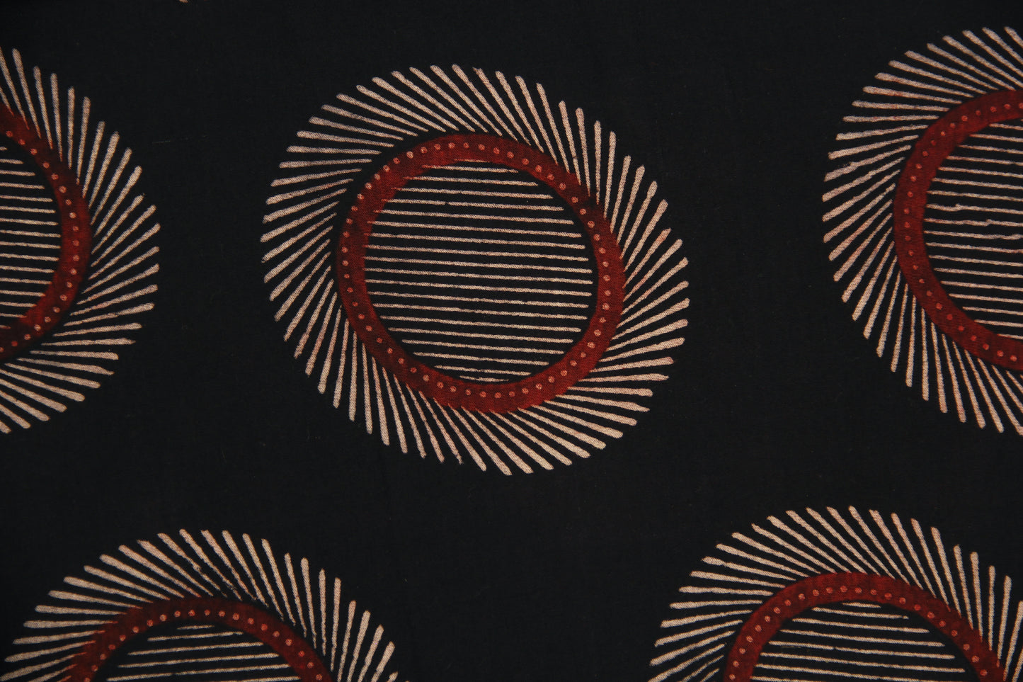 Black circle print ajrakh fabric, Black ajrakh prints cotton fabric, Handmade ajrakh print fabric, Sustainable fashion