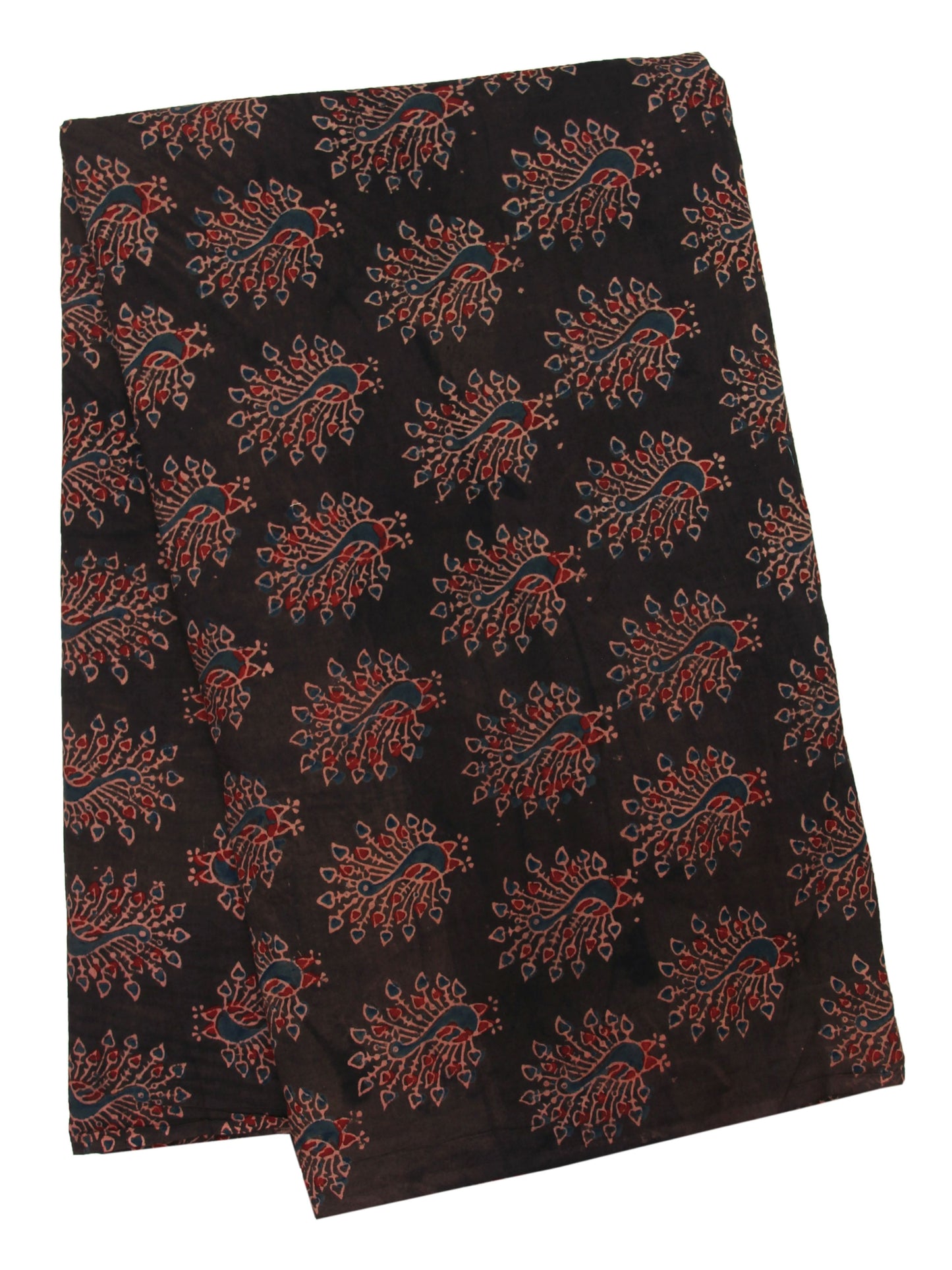 Peacock print ajrakh fabric, Deep brown ajrakh prints fabric, Slow fashion