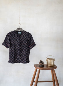 Black organic cotton ajrakh women's shirt, Handwoven organic cotton women shirt