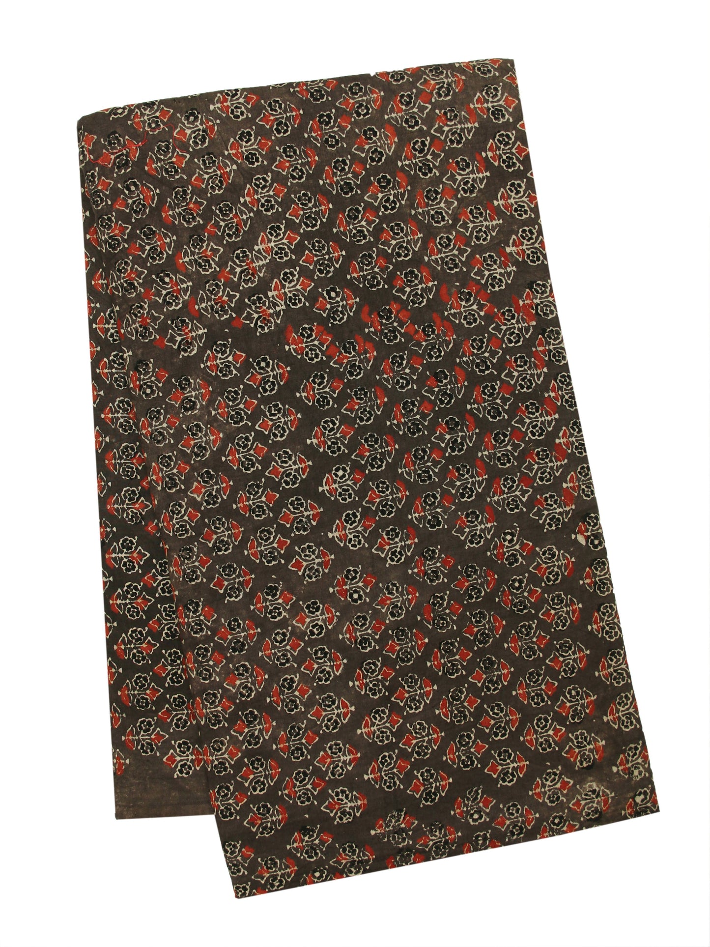 Brown ajrakh print fabric in cotton, Ajrakh hand block print fabric in brown color, Handmade fabrics
