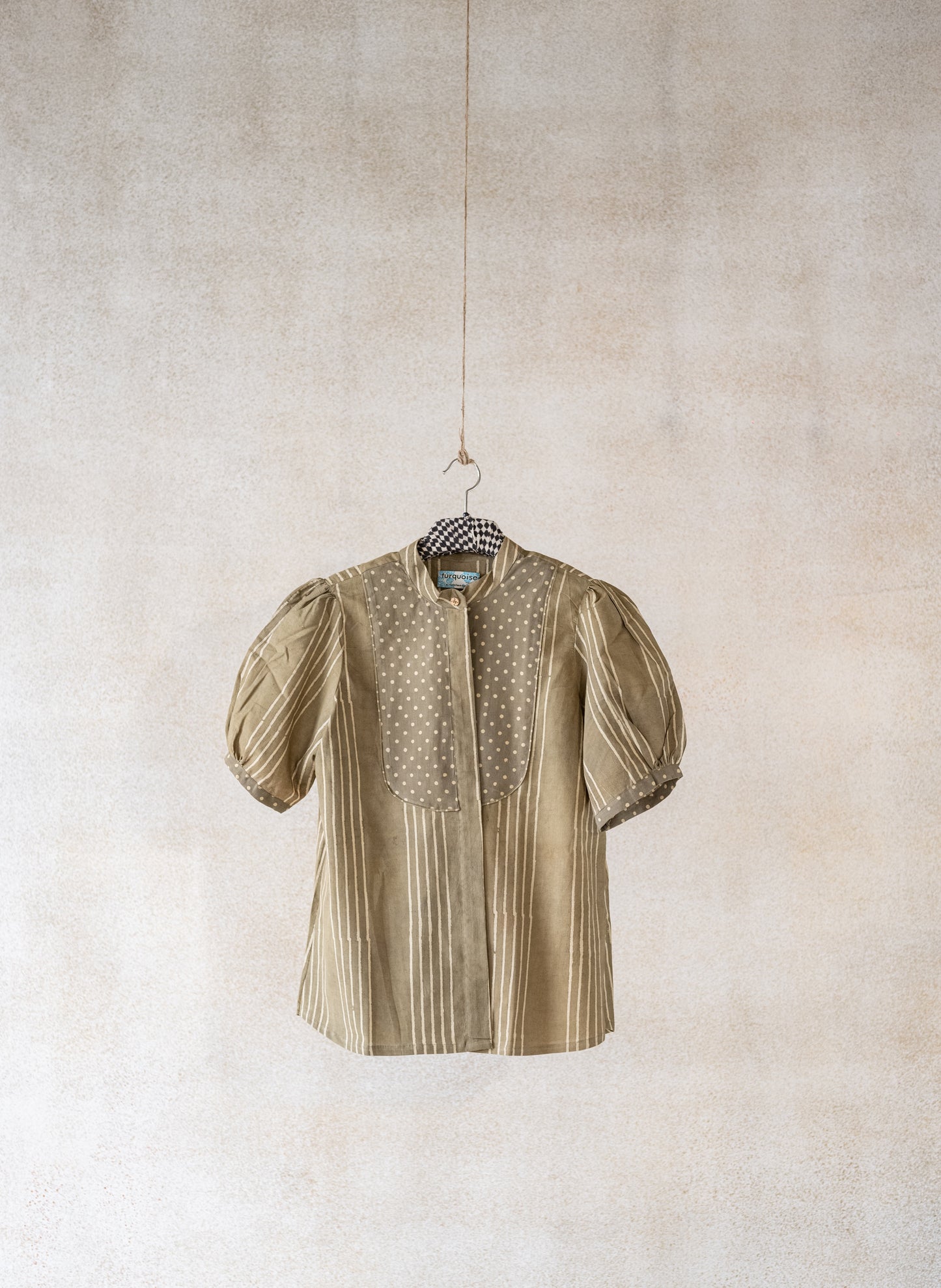 Clay dyed ajrakh stripes shirt, Plant dyed women's shirt, Ajrakh hand block print cotton shirt