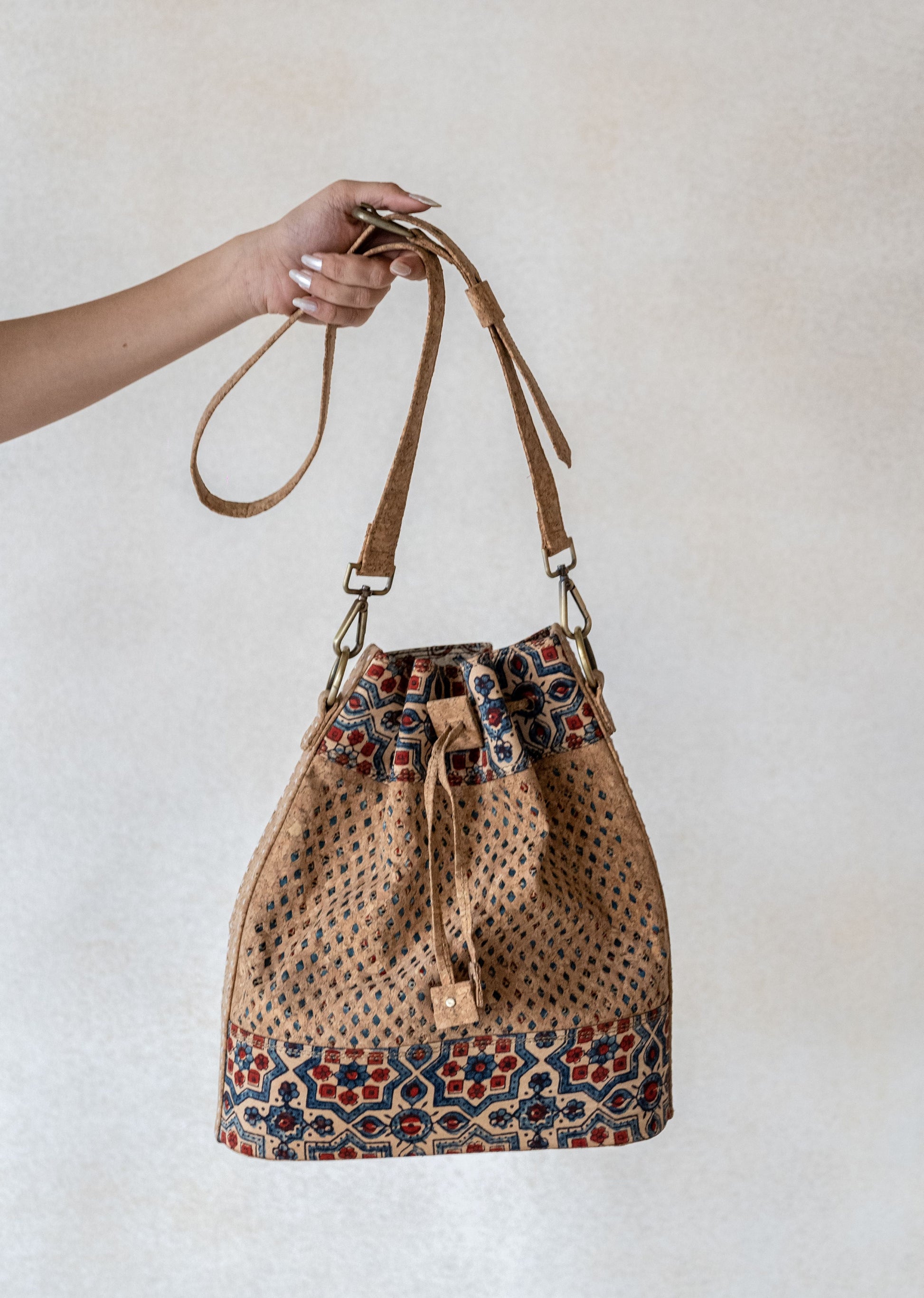 Cork bucket handbag, Handmade luxury cork handbag, Natural cork handbag