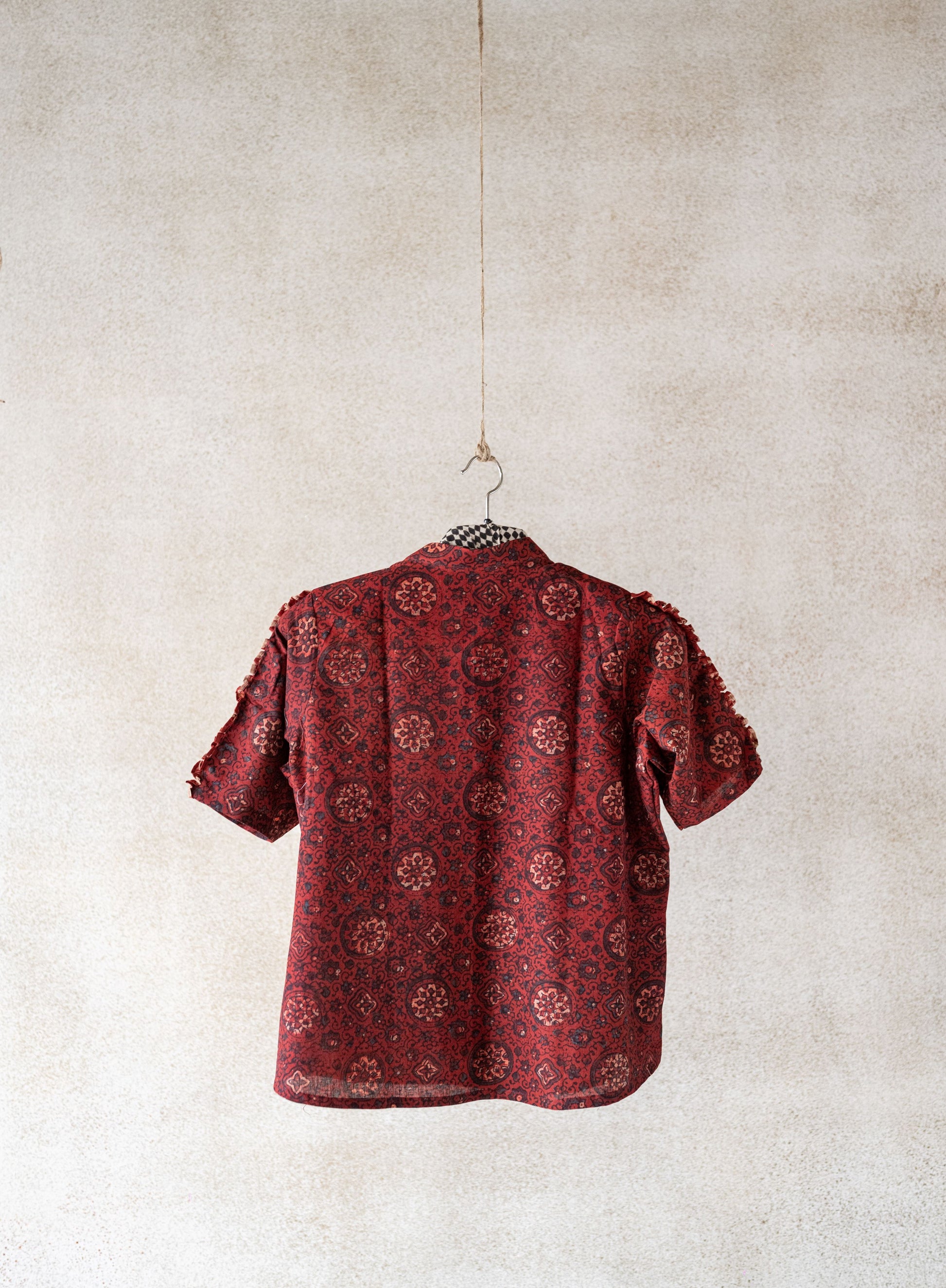Cotton ajrakh shirt in maroon color, Ajrakh cotton shirt