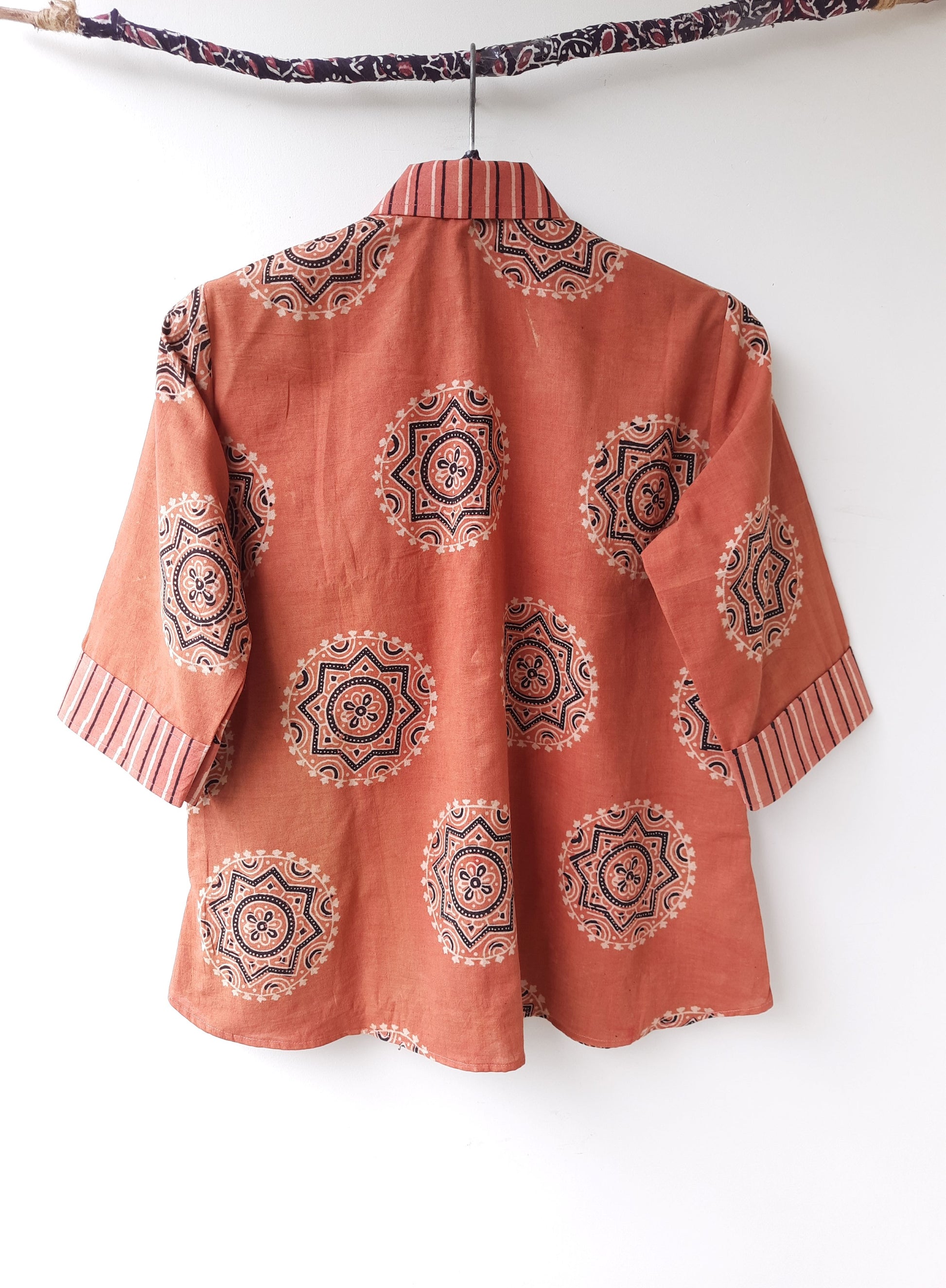 Natural dyed ajrakh prints women's shirt, Handmade ajrakh shirt, Ajrakh hand block print women's shirt, Slow fashion
