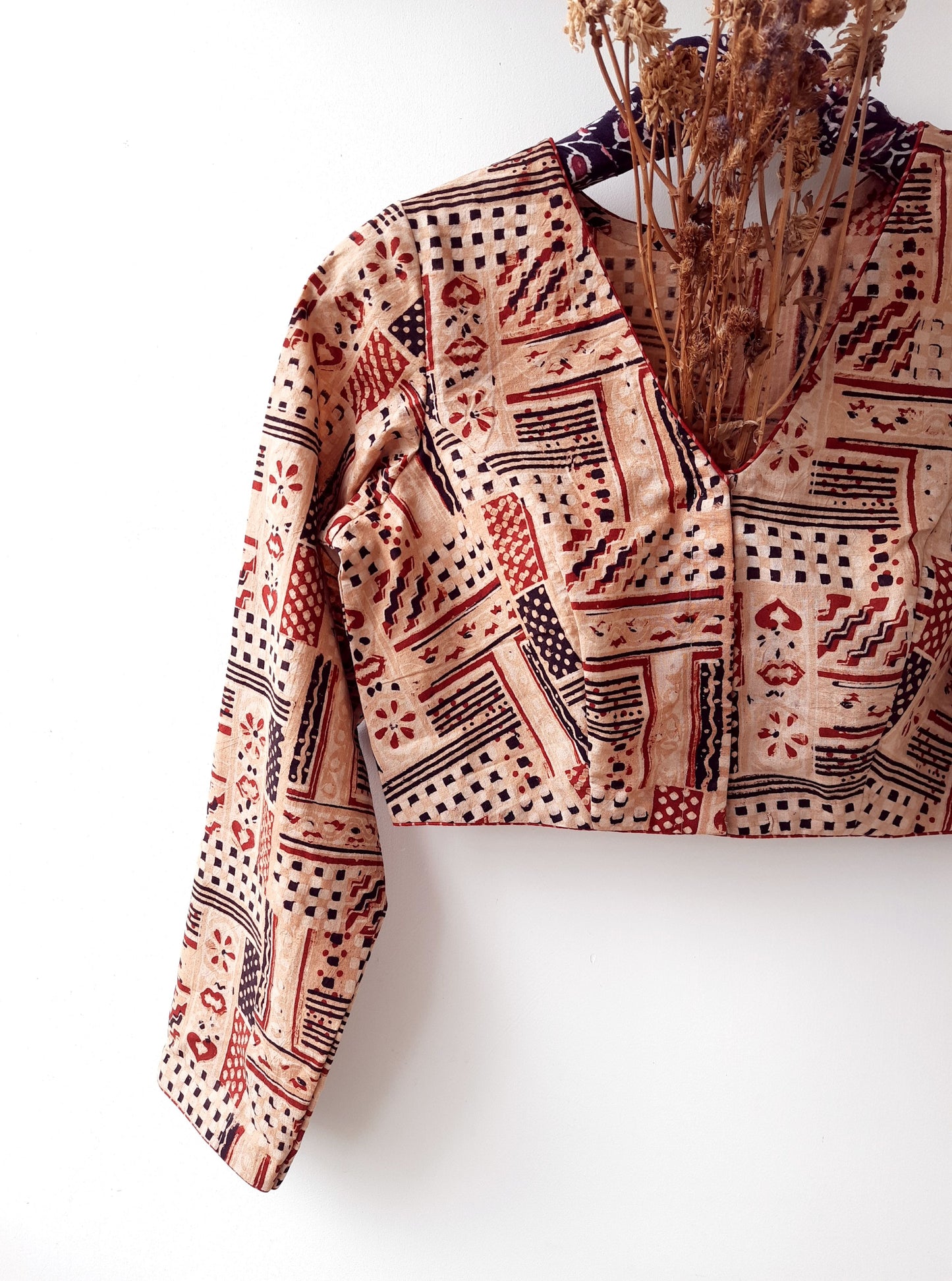 Beetroot dyed ajrakh blouse, Handmade saree blouse, Ajrakh prints blouse, Sustainable fashion