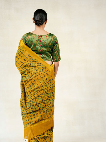 Green ajrakh mashru silk blouse, Mashru silk ajrakh blouse, Saree blouse, Sari