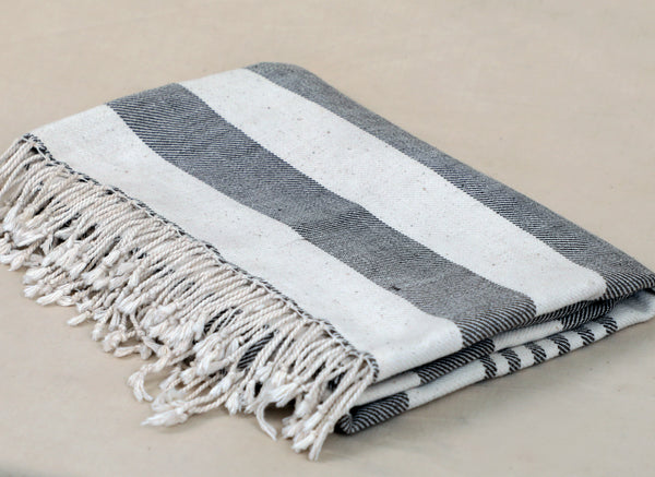 Grey and white organic cotton throw, Handmade home decor throw.