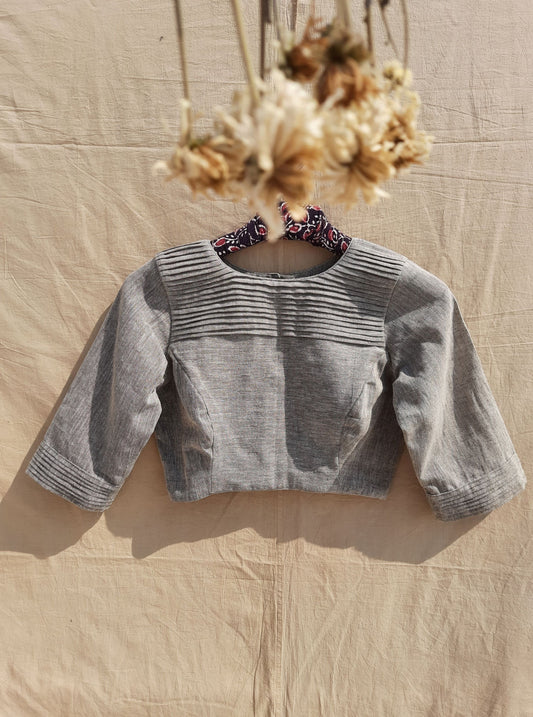 Grey handwoven kala cotton blouse, Ethical fashion