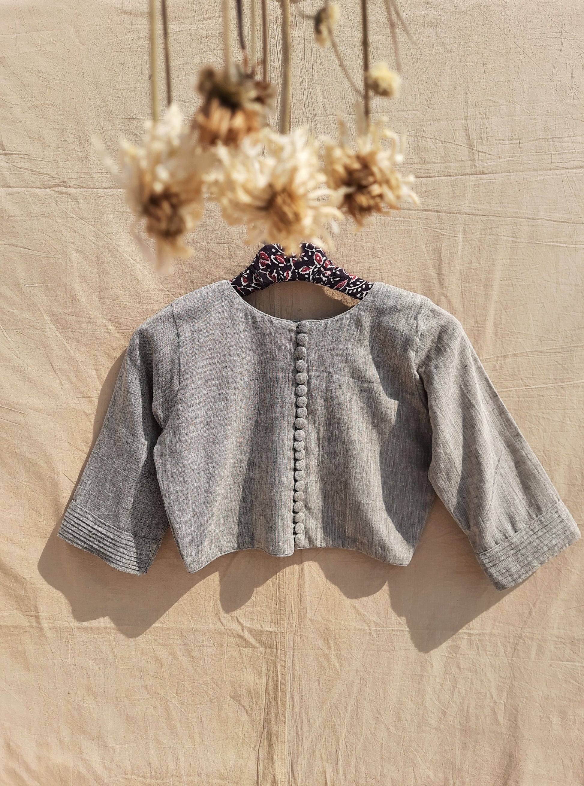 Grey handwoven kala cotton blouse, Ethical fashion