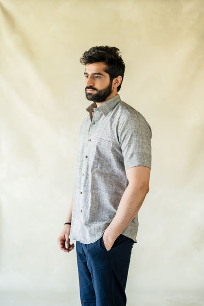 Grey handwoven organic cotton men's shirt, Handmade men's shirt, Grey men's shirt, Ethical fashion