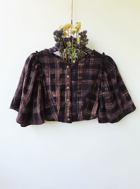 Hand spun and handwoven organic cotton blouse dyed using natural dyes, Organic cotton blouse, Hand block print organic cotton blouse