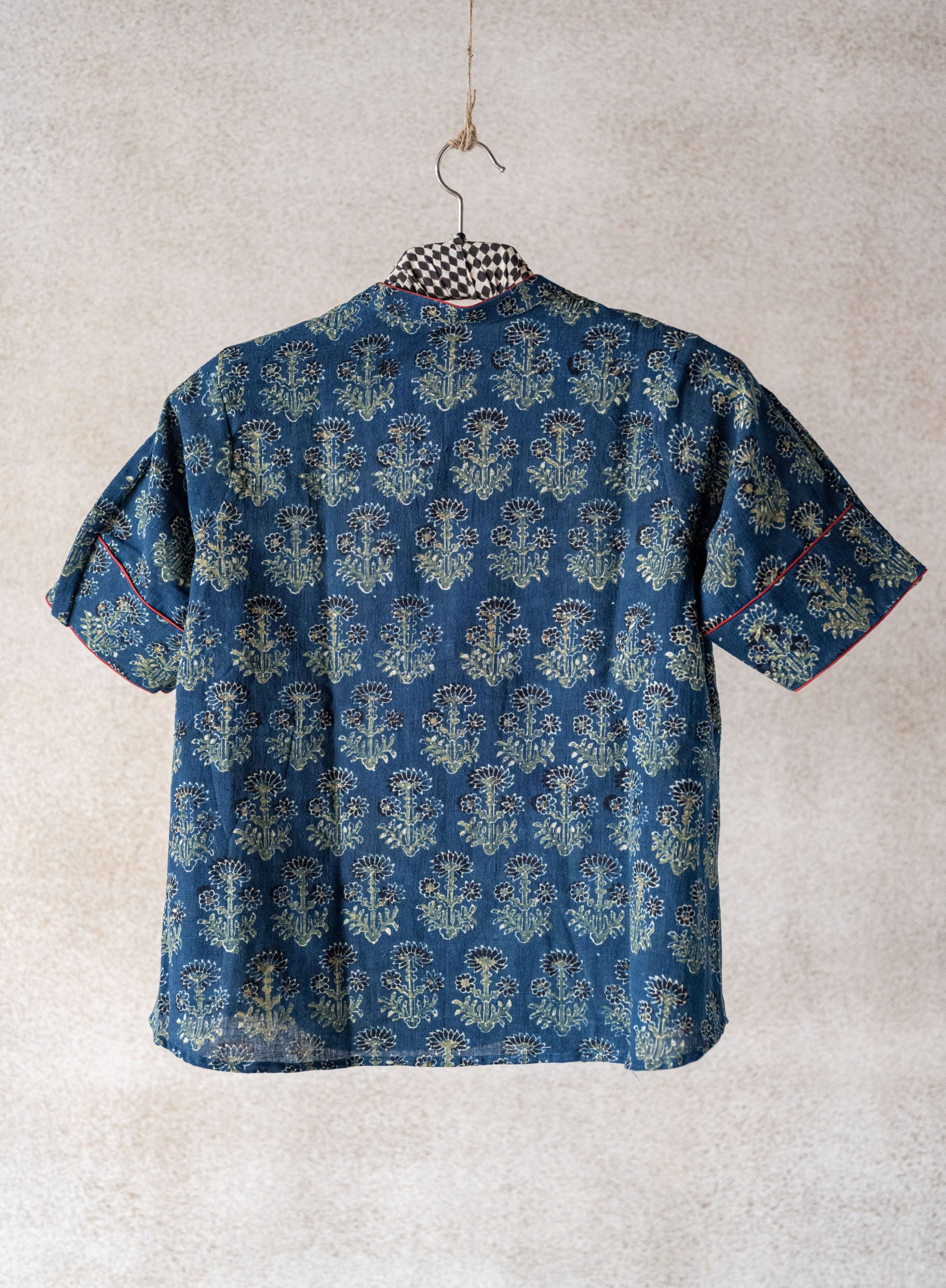 Indigo ajrakh organic cotton shirt, Natural dyed organic cotton shirt, Indigo women's shirt