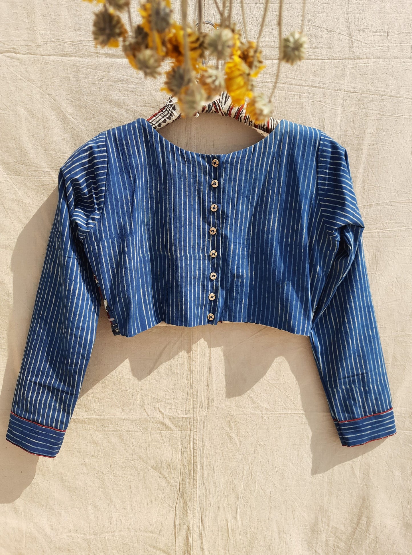Indigo ajrakh blouse, Ajrakh hand block print indigo dyed blouse, Slow fashion