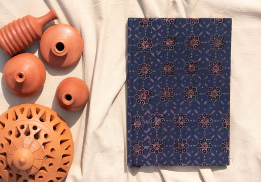 Handmade journal, Up cycled paper journal, Ajrakh prints fabric journal,Indigo hand block print ajrakh cover diary, Eco friendly journal
