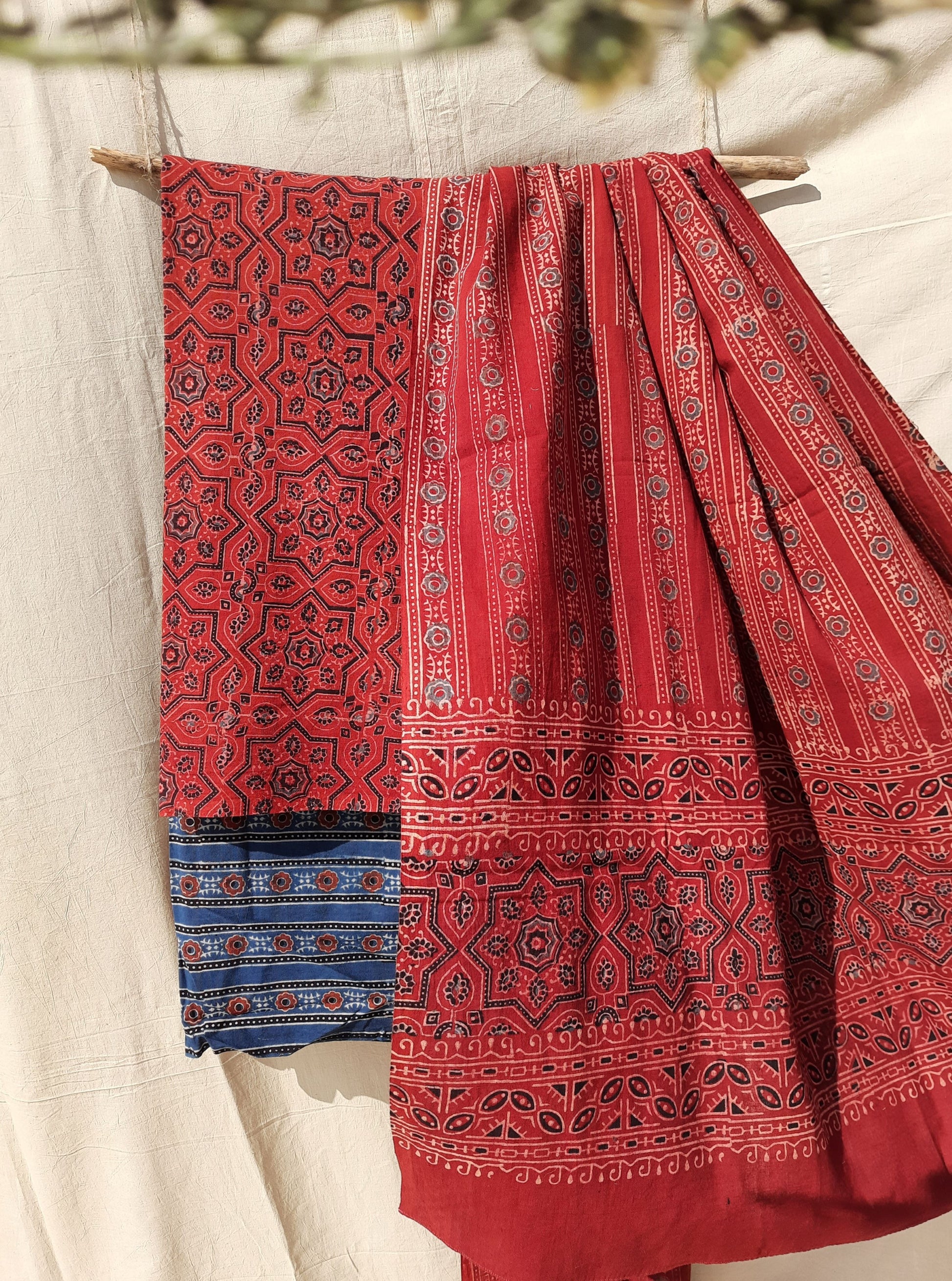 Indigo ajrakh prints cotton suit sets, Ajrakh madder and indigo cotton suit sets