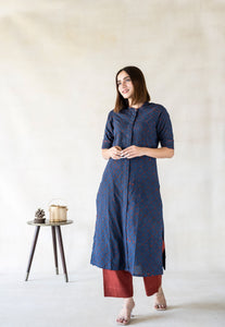 Indigo ajrakh prints kurta, Hand block print ajrakh kurta dyed in indigo