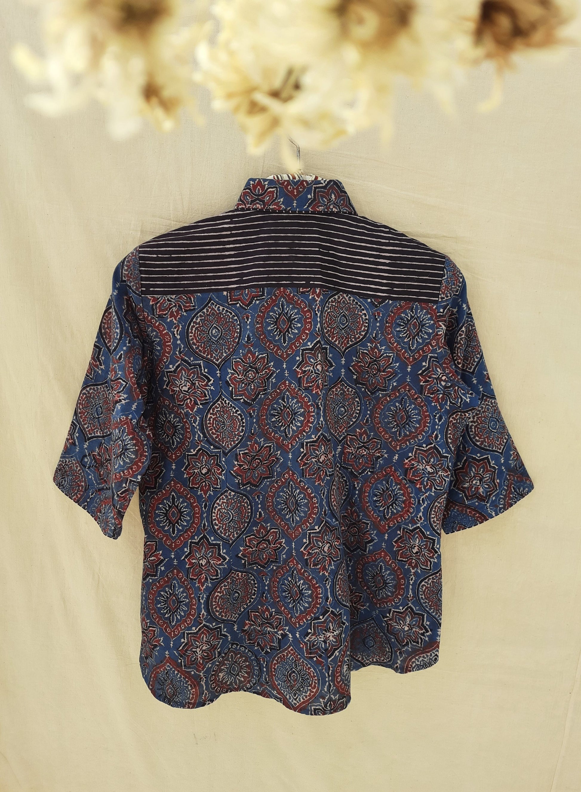 Indigo ajrakh women's shirt in cotton