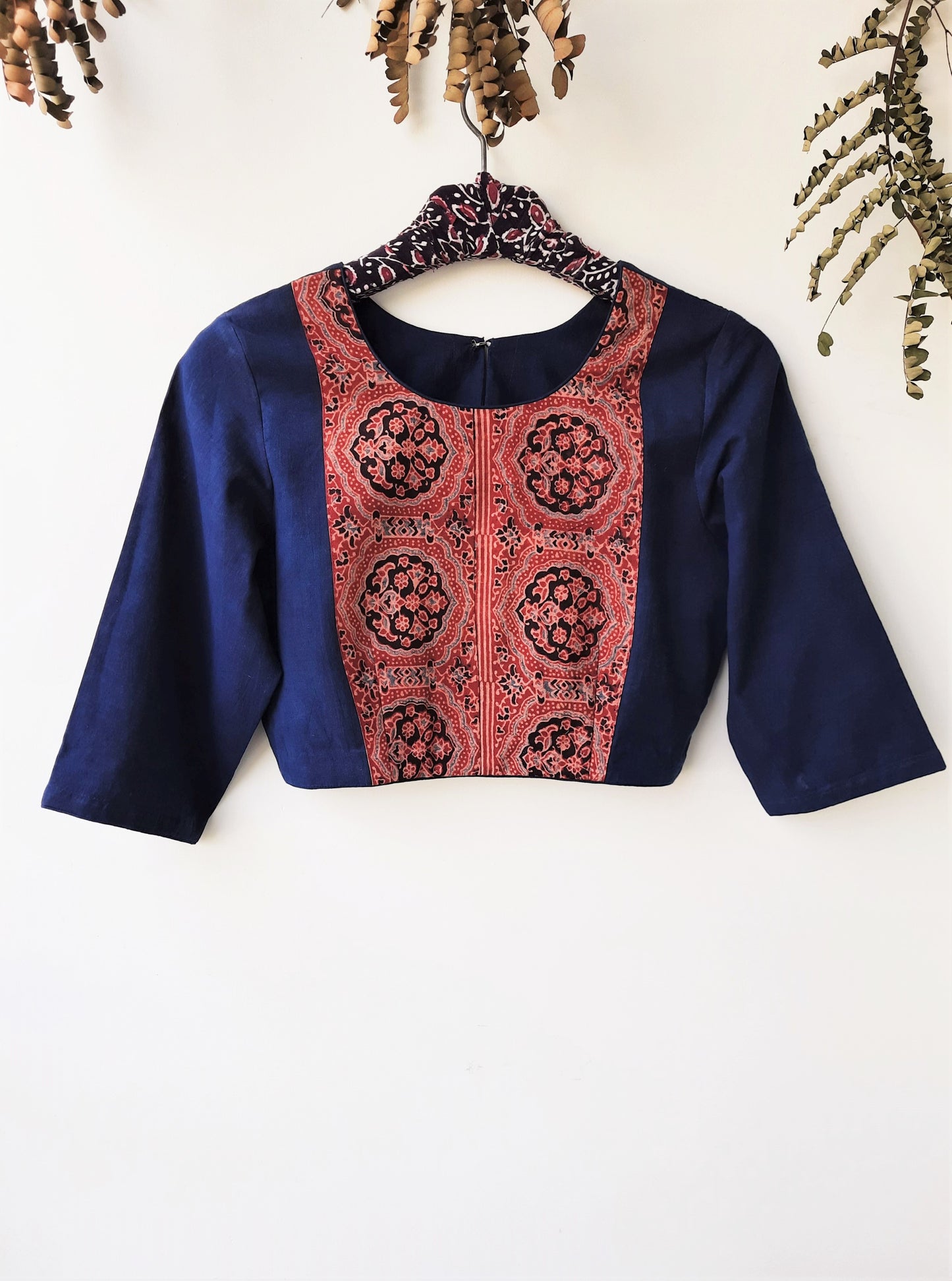 Indigo ajrakh blouse, indigo dyed saree blouse, handmade ajrakh blouse in indigo