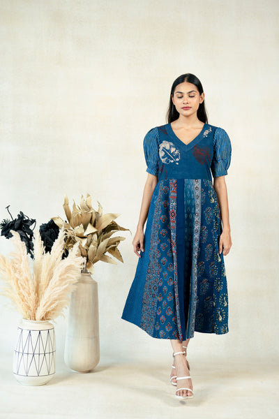 Indigo kali cut ajrakh prints dress, Ajrakh hand block prints kali cut dress, Indigo dress, Slow fashion