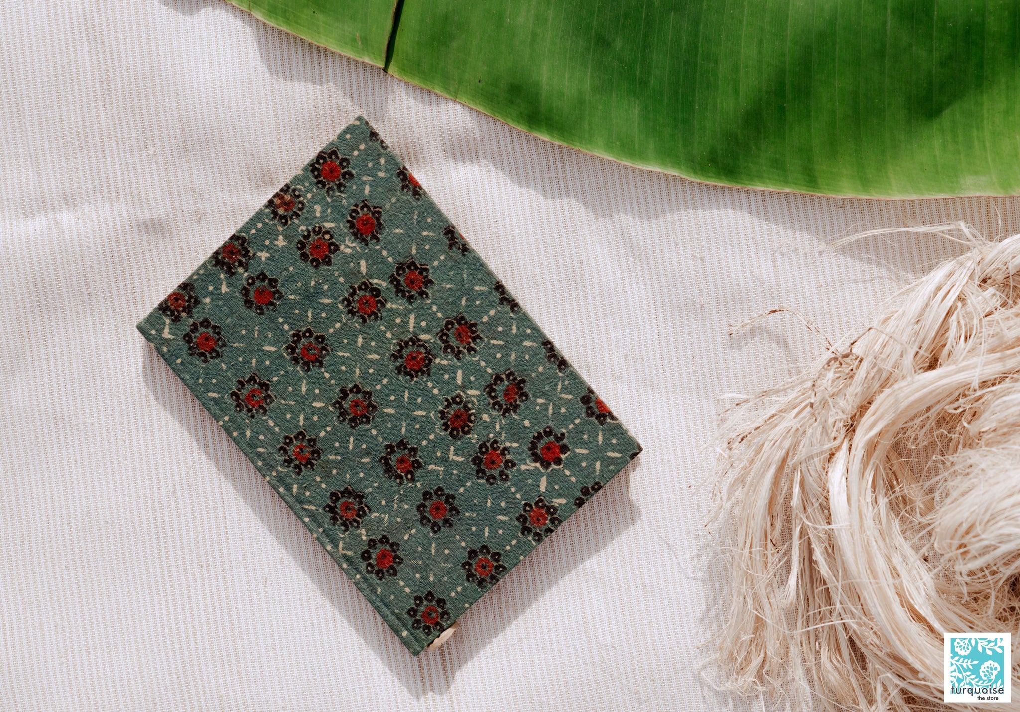 Banana paper journal, Handmade luxury banana paper journal, Henna green organic cotton banana paper journal, handmade banana pulp paper journal, Ajrakh hand block print diary