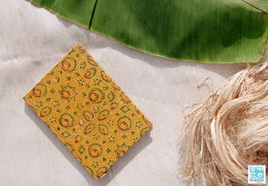 Banana paper journal, Handmade luxury banana paper journal, Turmeric yellow organic cotton banana paper journal, handmade banana pulp paper diary, ajrakh fabric diary