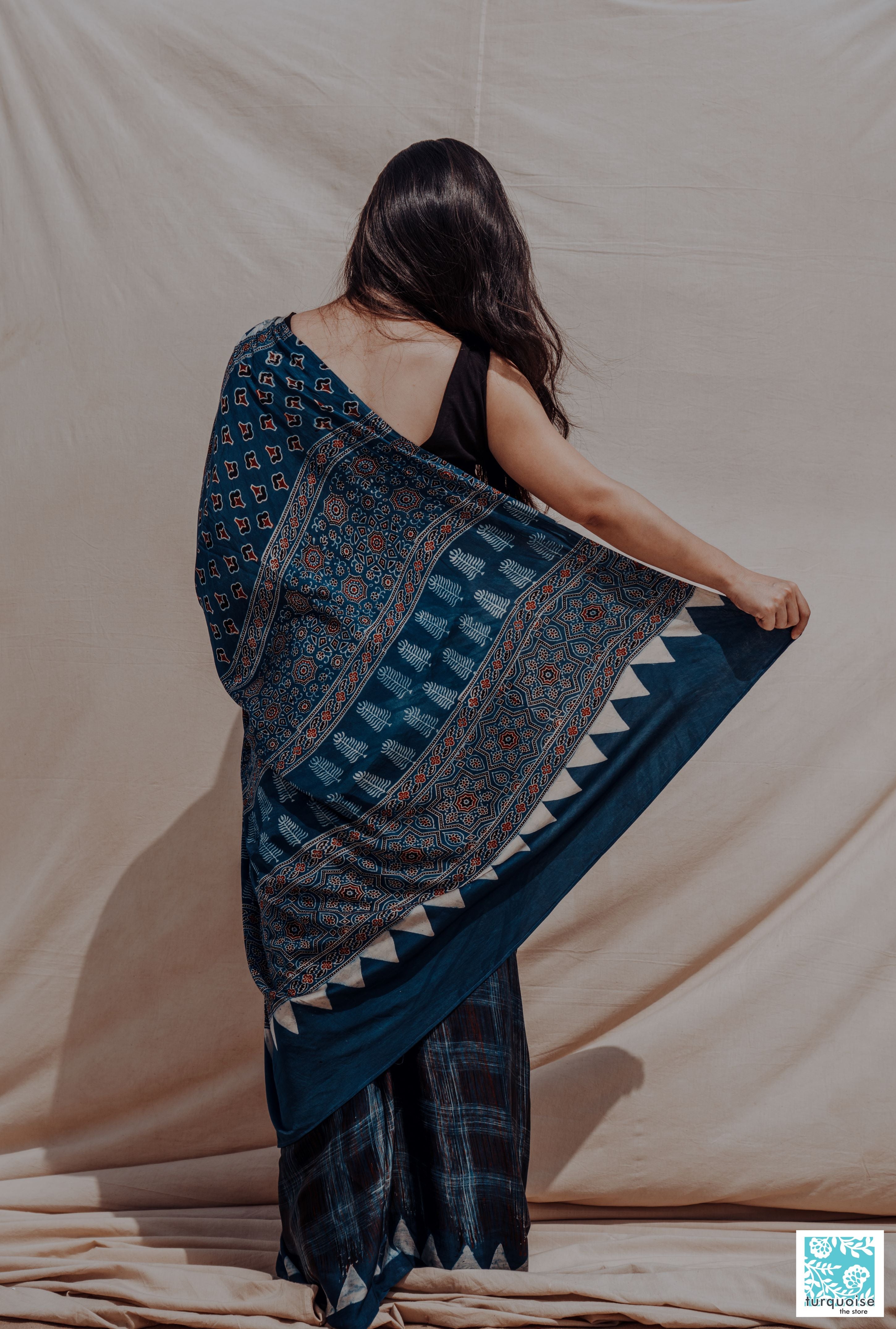 heartweaves Women's Kalamkari Block Printed Pure Cotton Mulmul Indigo Blue  Saree With Printed Blouse Piece : Amazon.in: Fashion