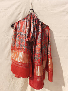 Madder ajrakh prints modal silk dupatta, Ajrakh modal silk dupatta, Handmade in India, Slow fashion