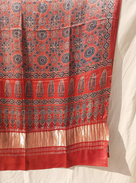 Madder ajrakh prints modal silk dupatta, Ajrakh modal silk dupatta, Handmade in India, Slow fashion