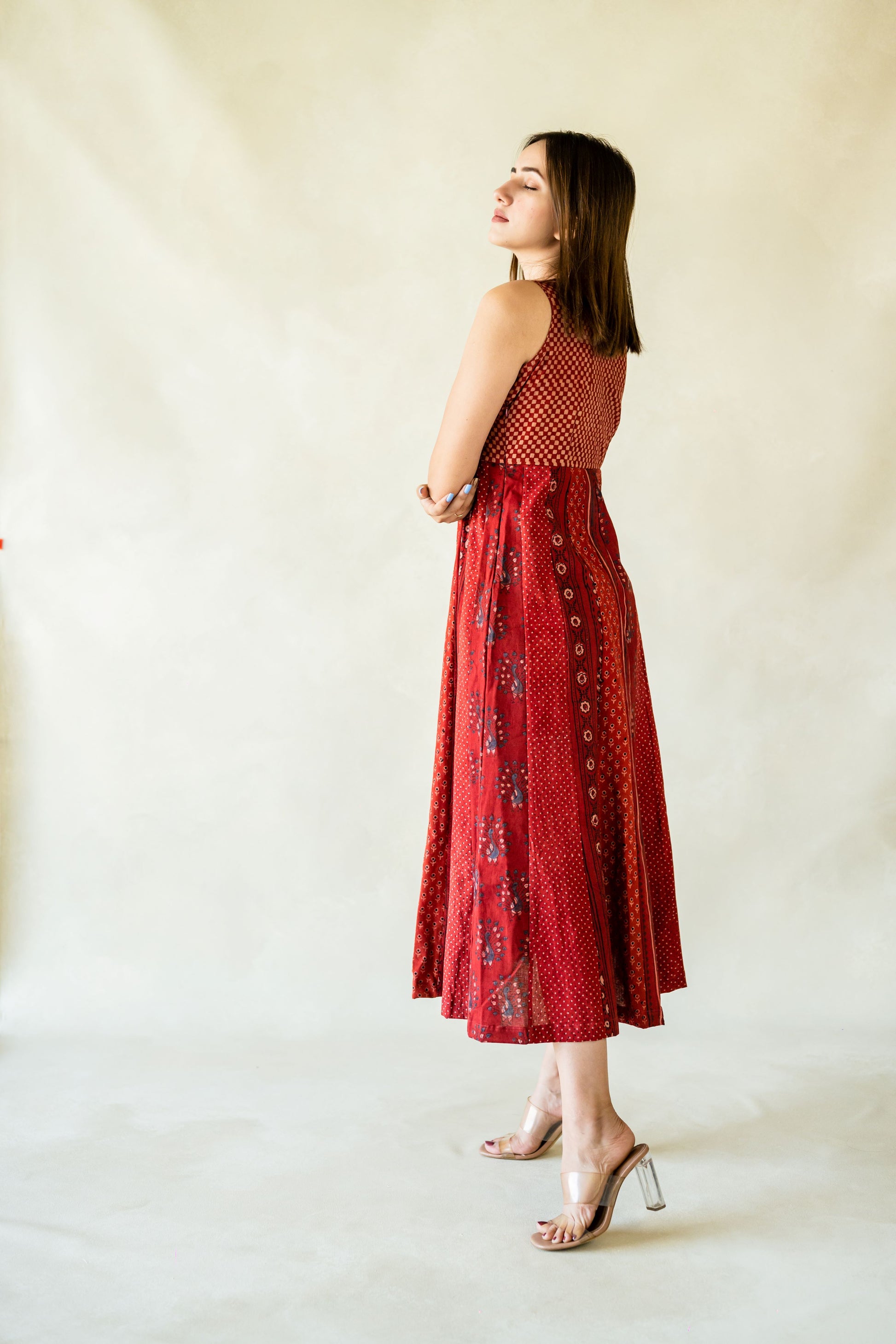 Madder red ajrakh fit and flared dress, Madder dyed fit and flared dress, Summer dress, Handmade cotton dress, Slow fashion