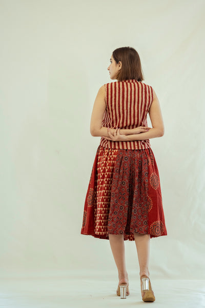 Madder red multi ajrakh prints skirt top set. Ajrakh Skirt Top Set. Shop Online.