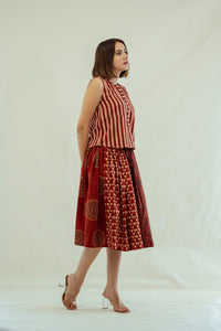 Madder red multi ajrakh prints skirt top set. Ajrakh Skirt Top Set. Shop Online.