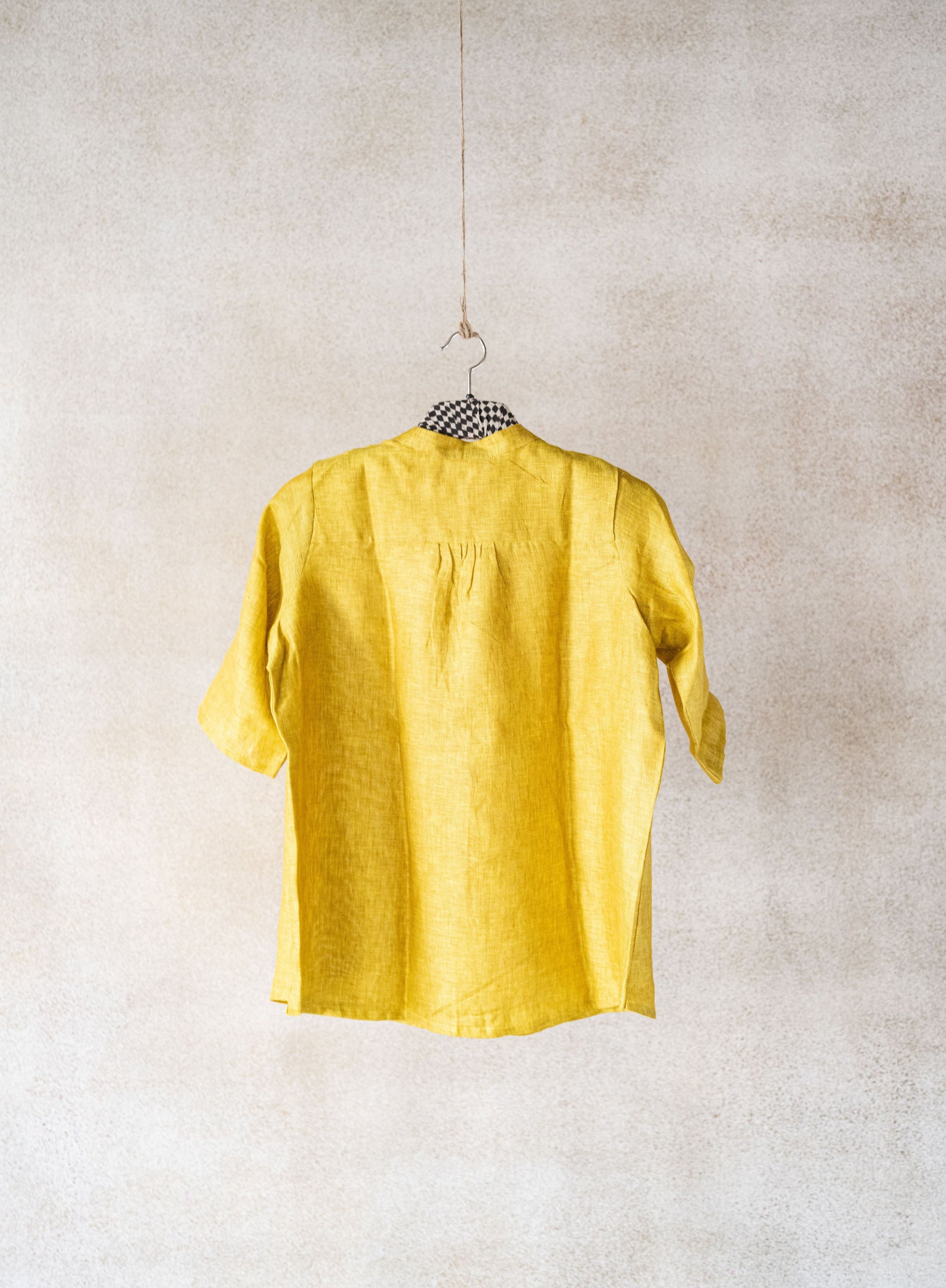 Mustard pure linen women's shirt, Linen shirt