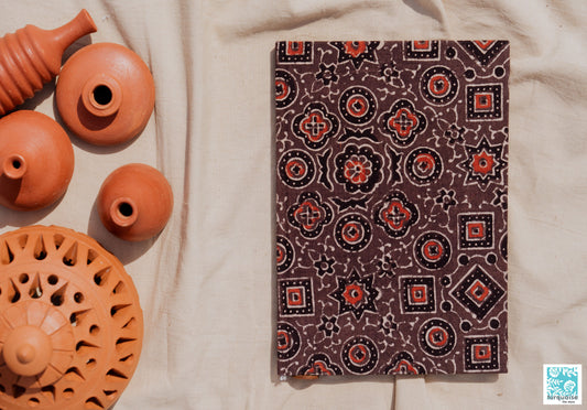 Ajrakh brown fabric journal, Handmade ajrakh prints journal, Luxe journal, Handmade luxury journal