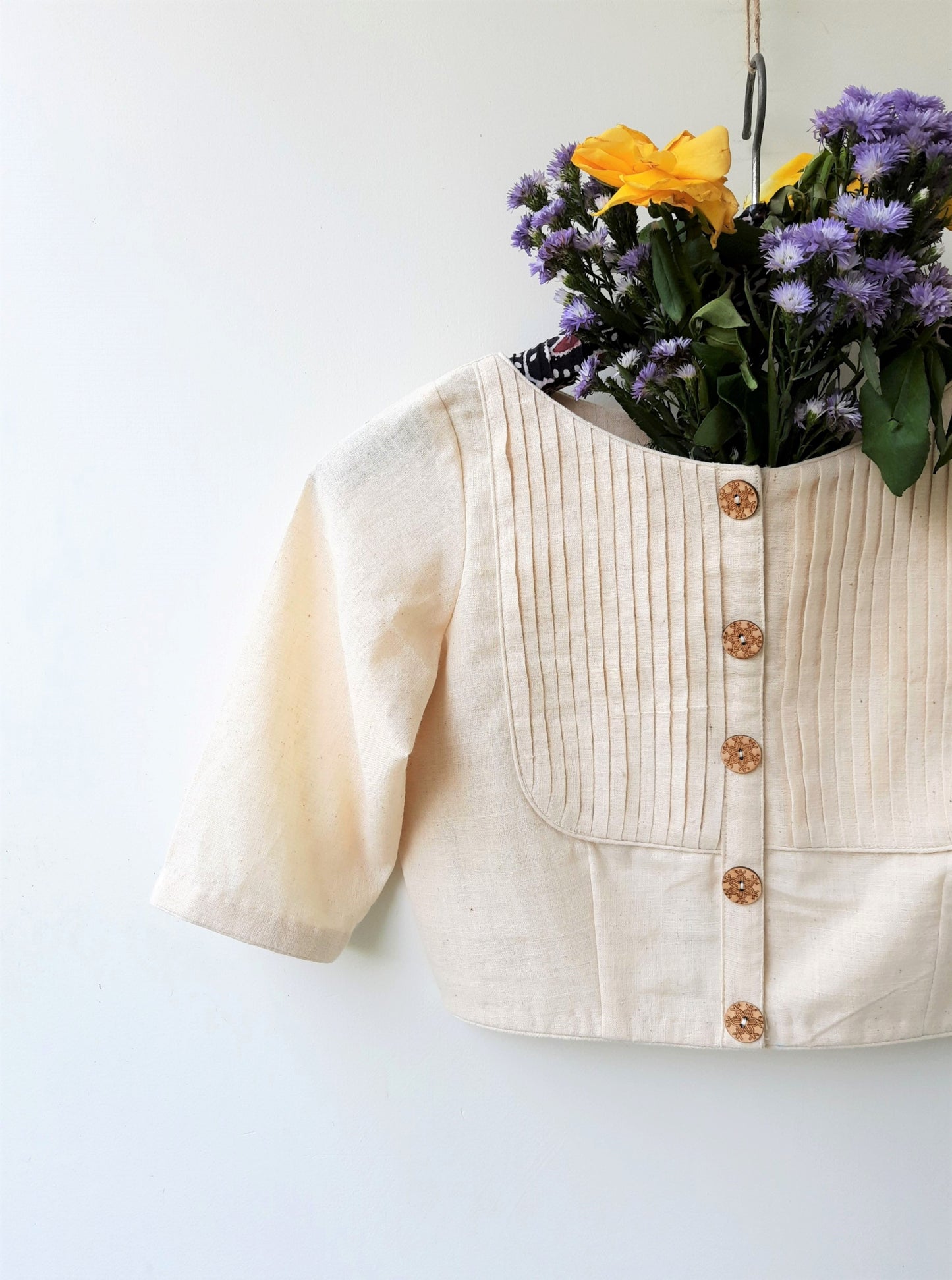 Organic cotton off white blouse, Handspun and hanwoven organic cotton off white blouse, Handmade organic cotton blouse