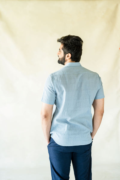 Powder blue handwoven organic cotton men's shirt, Organic cotton men's shirt, Slow fashion