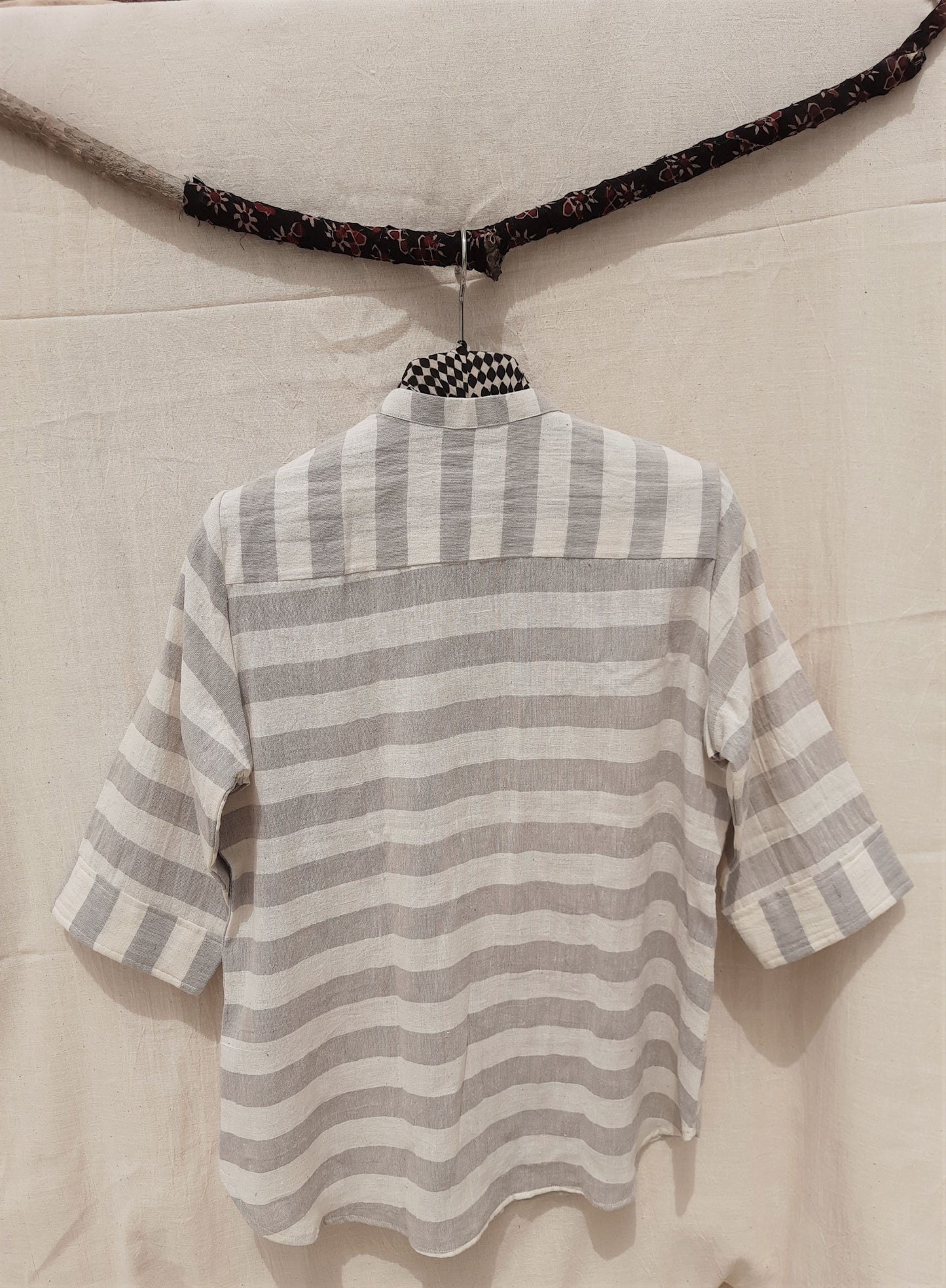 Stripes handwoven organic cotton women's shirt, Hand spun organic cotton stripes shirt, Sustainable fashion
