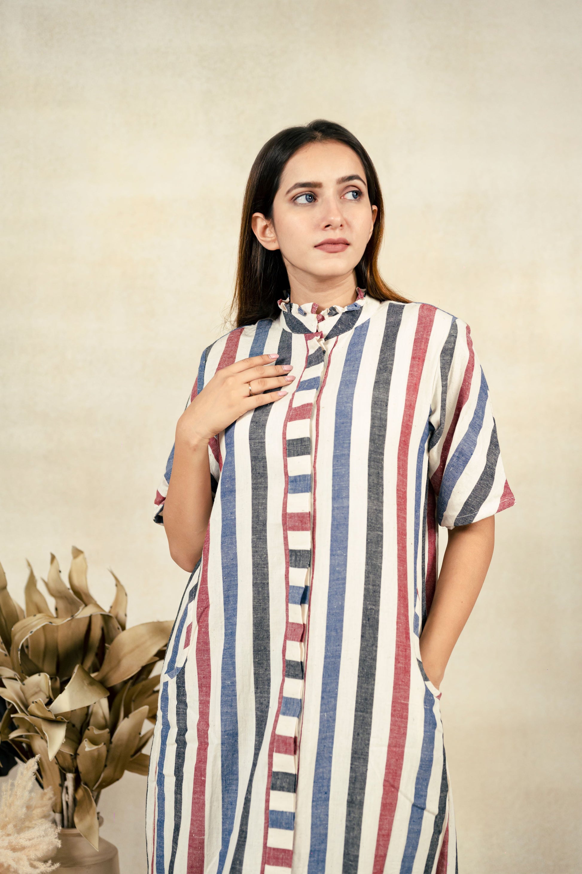 Stripes organic cotton coord set, Handwoven organic cotton stripes kurta pants set, Sustainable fashion